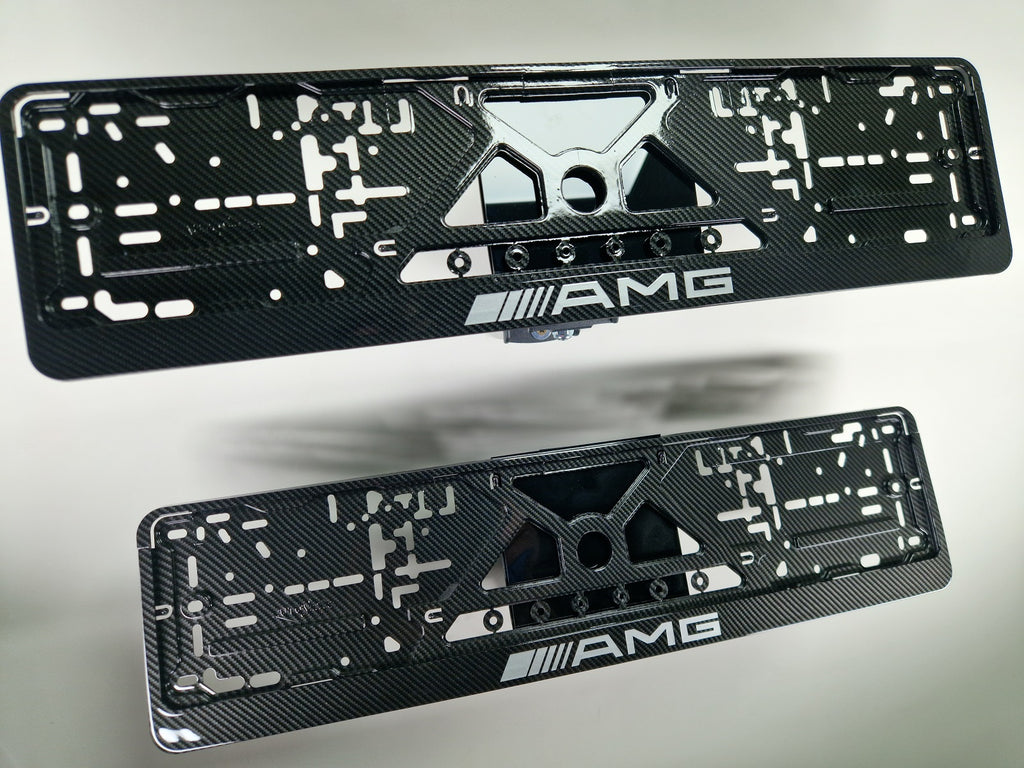 Mercedes AMG car number plate holder frame surround carbon White
