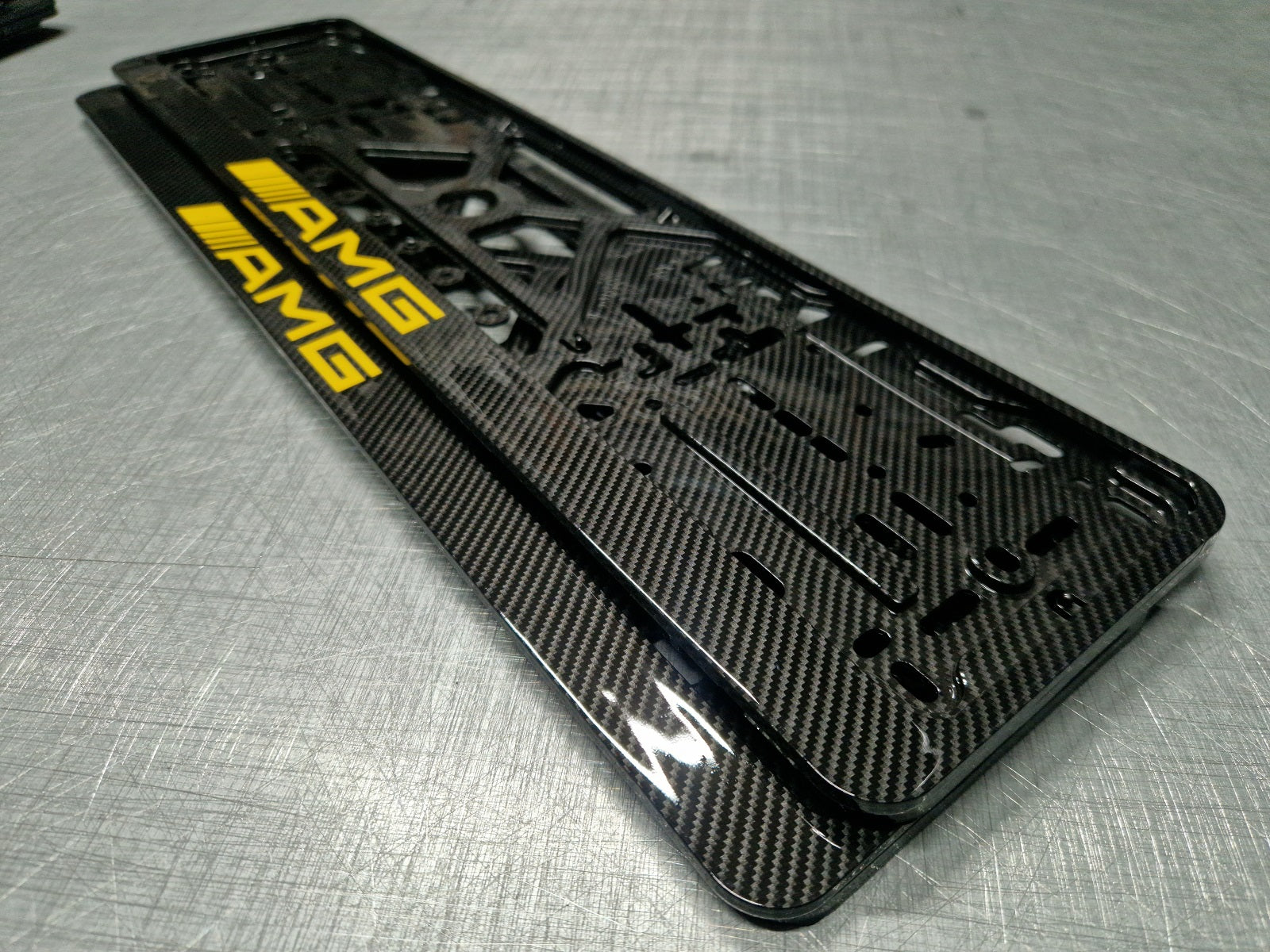 Mercedes AMG car number plate holder frame surround carbon Yellow