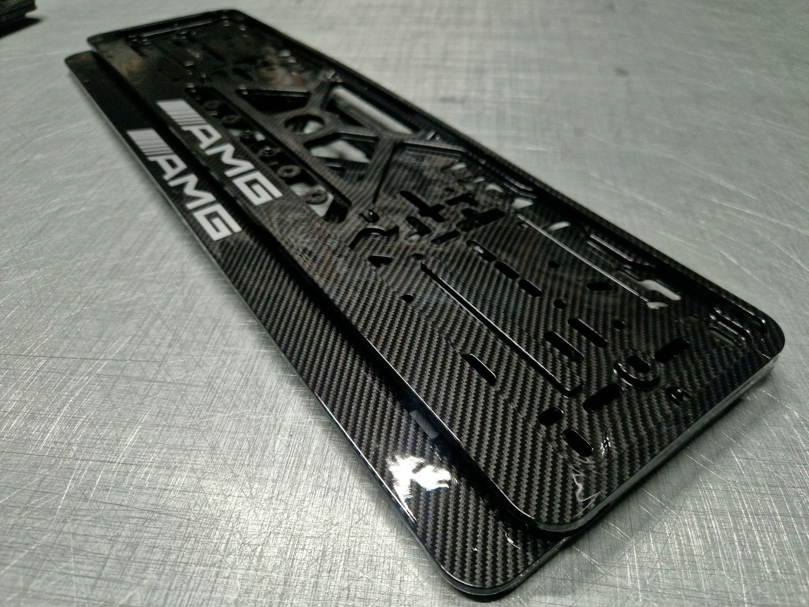 Mercedes AMG car number plate holder frame surround carbon White