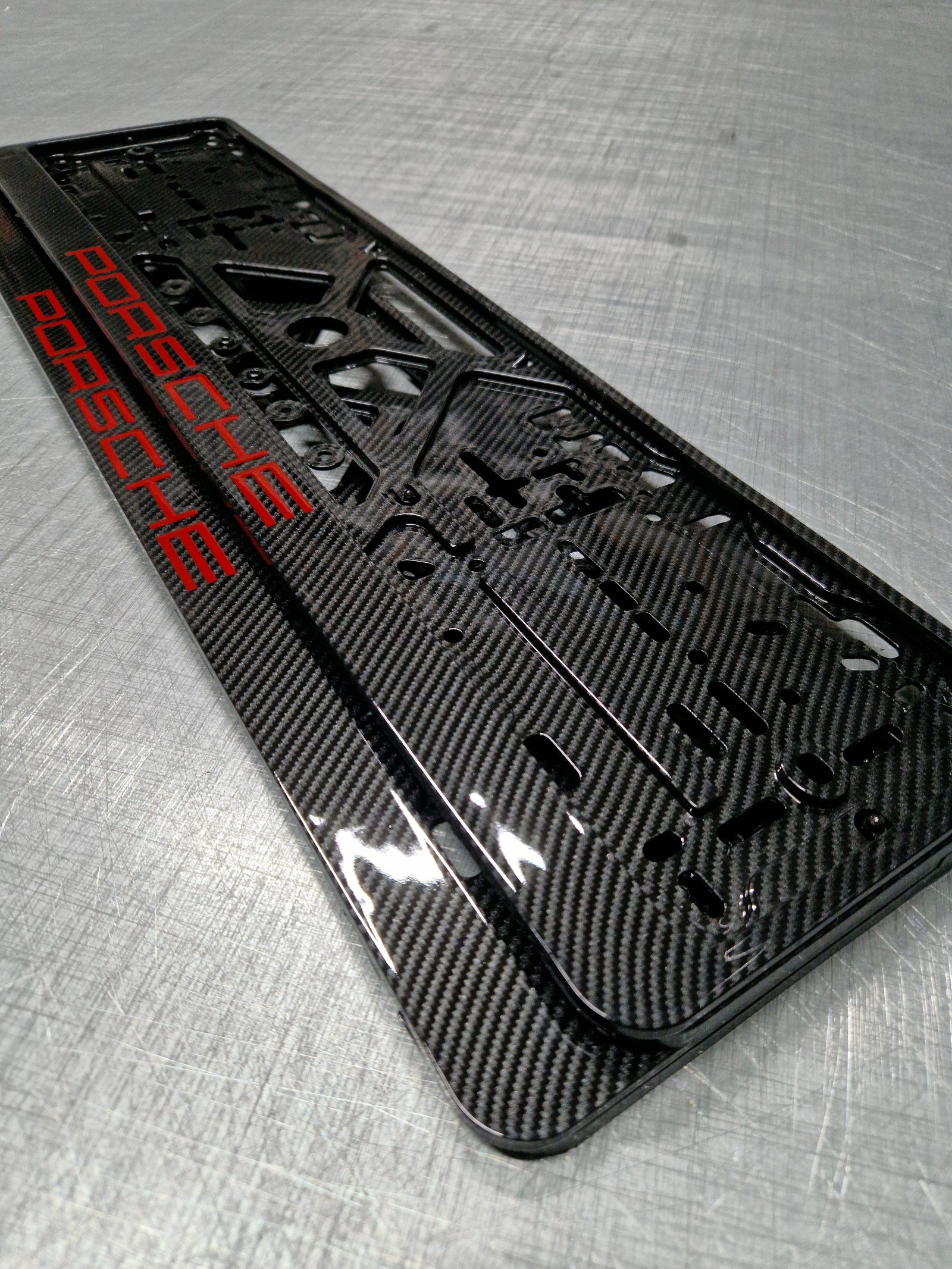 Porsche car number plate holder frame surround carbon RED