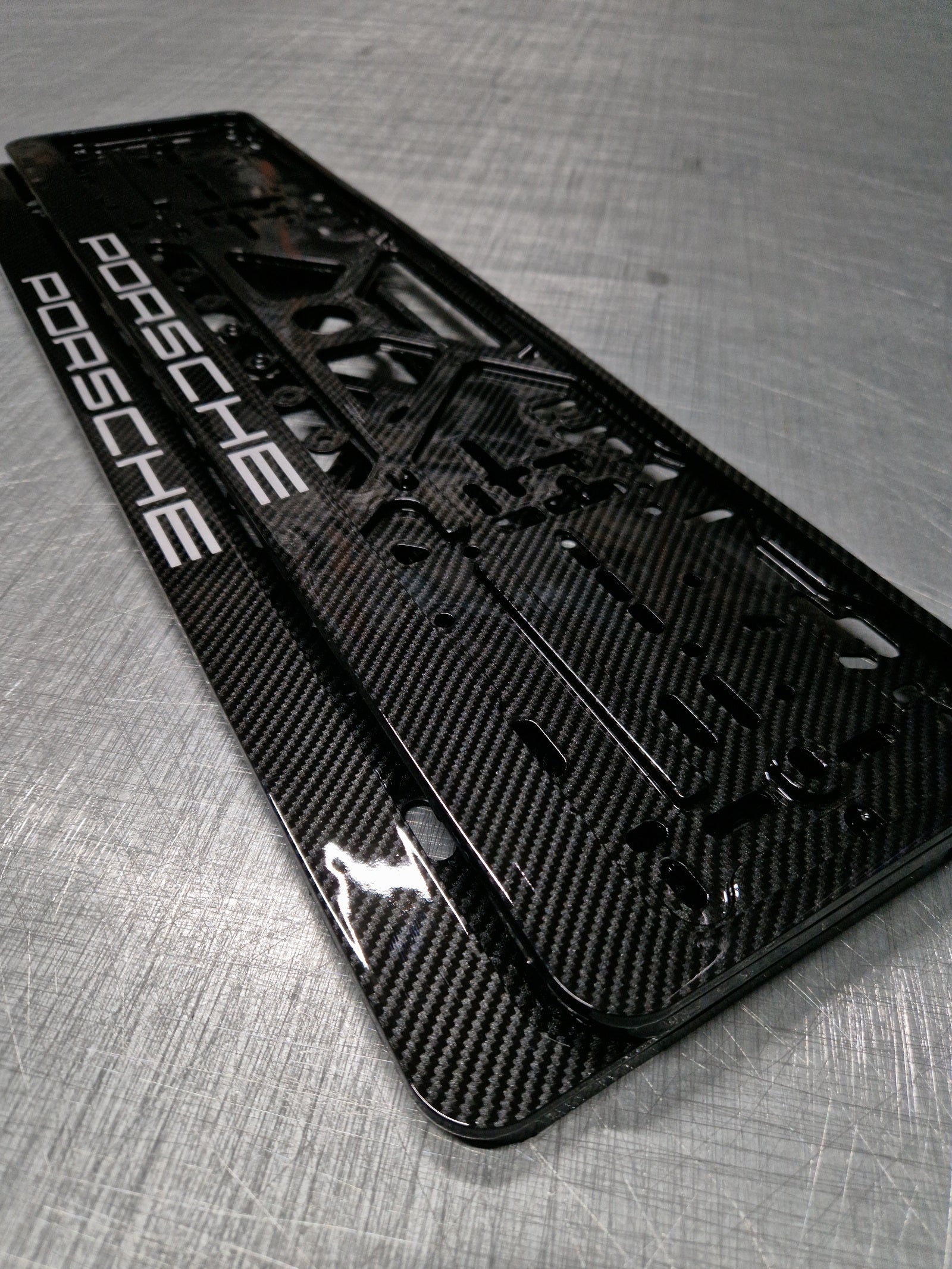 Porsche car number plate holder frame surround carbon