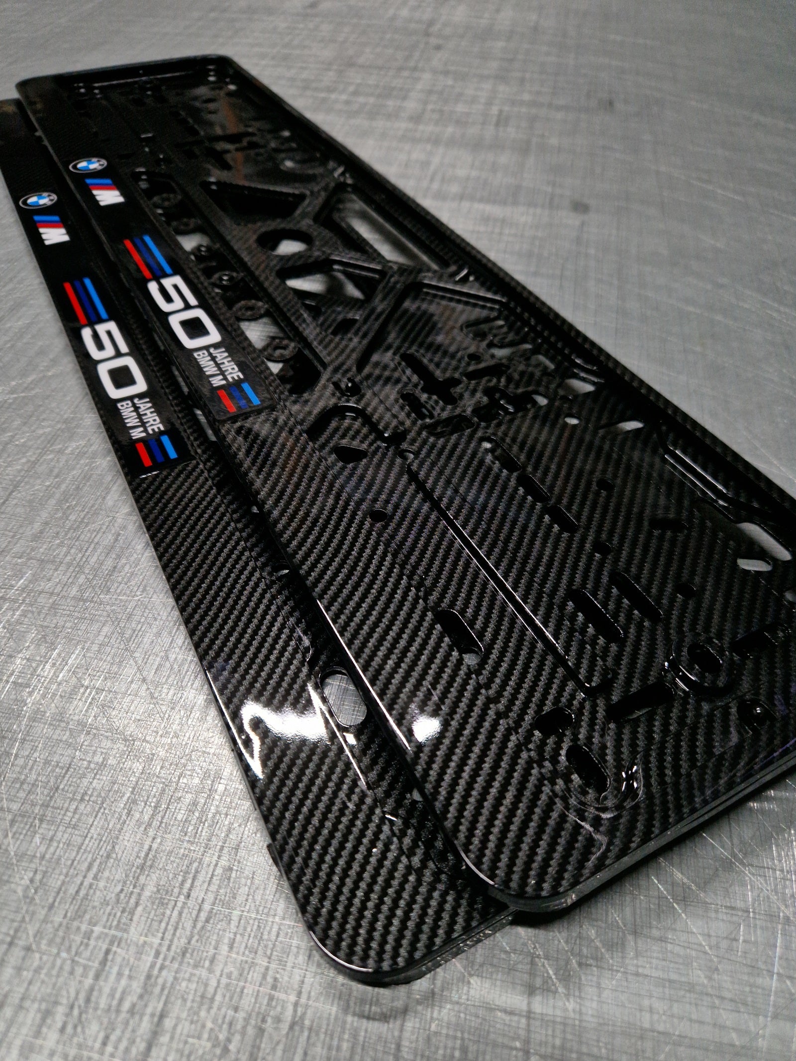 BMW 50 Jahre car number plate holder frame surround carbon