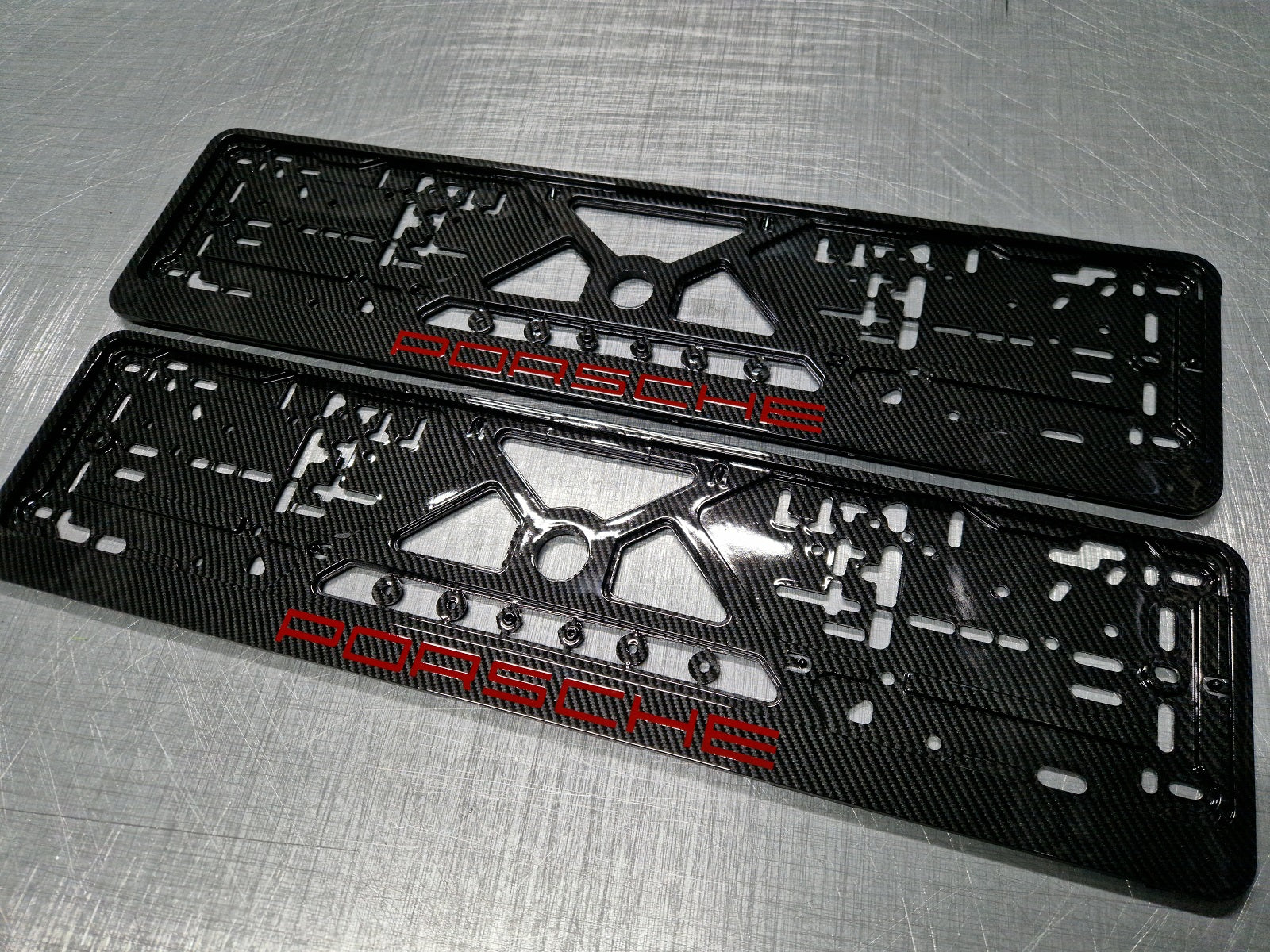 Porsche car number plate holder frame surround carbon RED