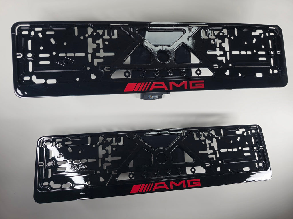 Mercedes Benz AMG car number plate holder frame surround Piano Black RED