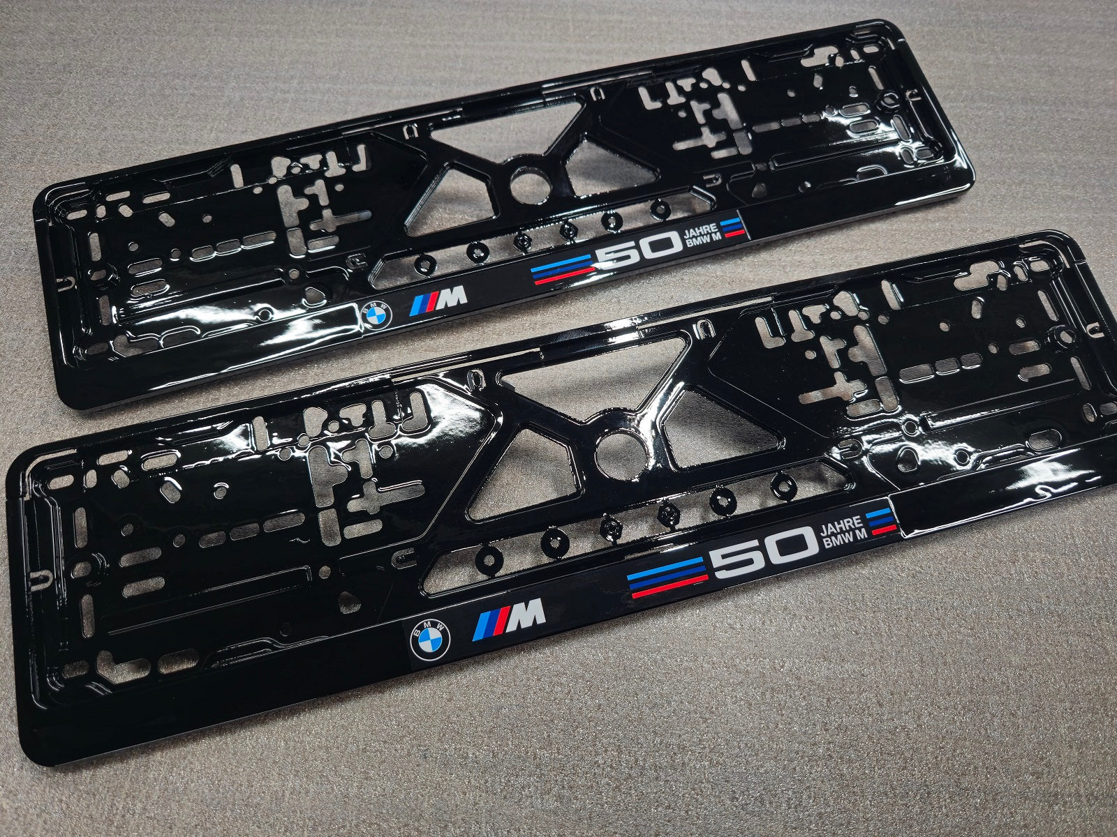 BMW 50 Jahre car number plate holder frame surround Piano Black