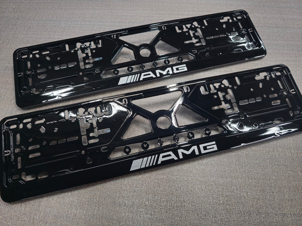 Mercedes Benz AMG car number plate holder frame surround Piano Black White
