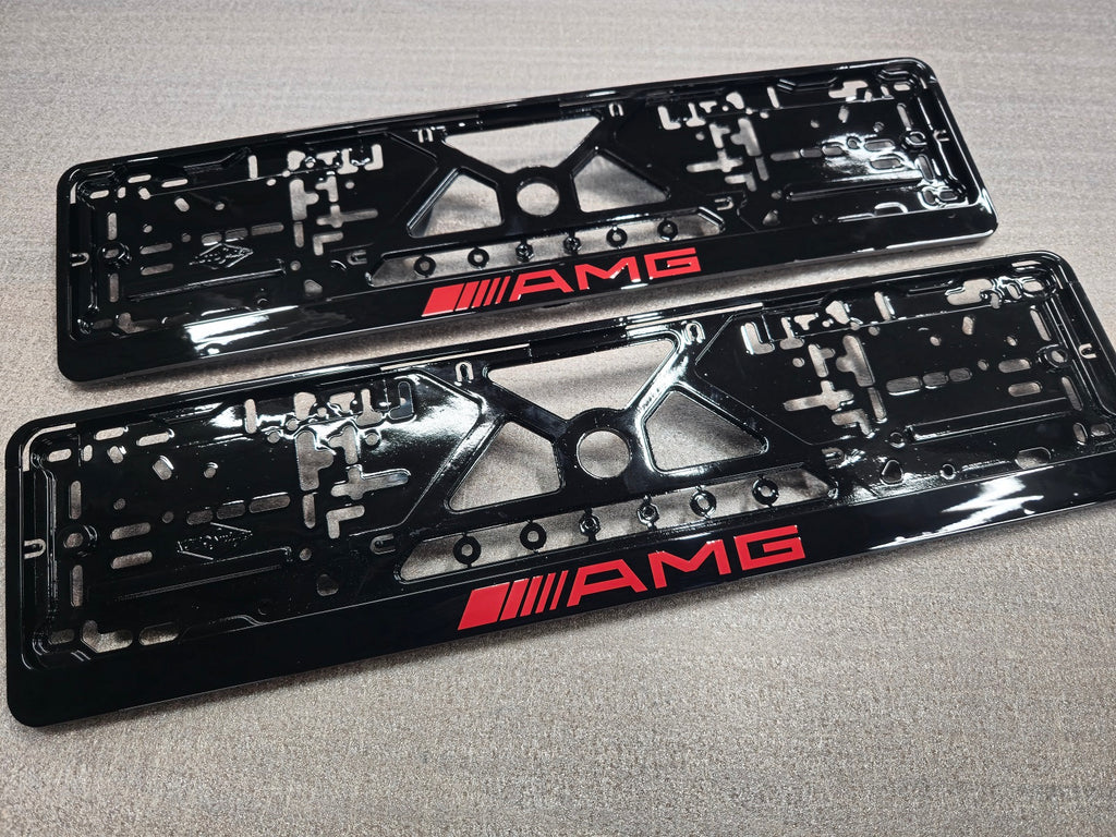 Mercedes Benz AMG car number plate holder frame surround Piano Black RED