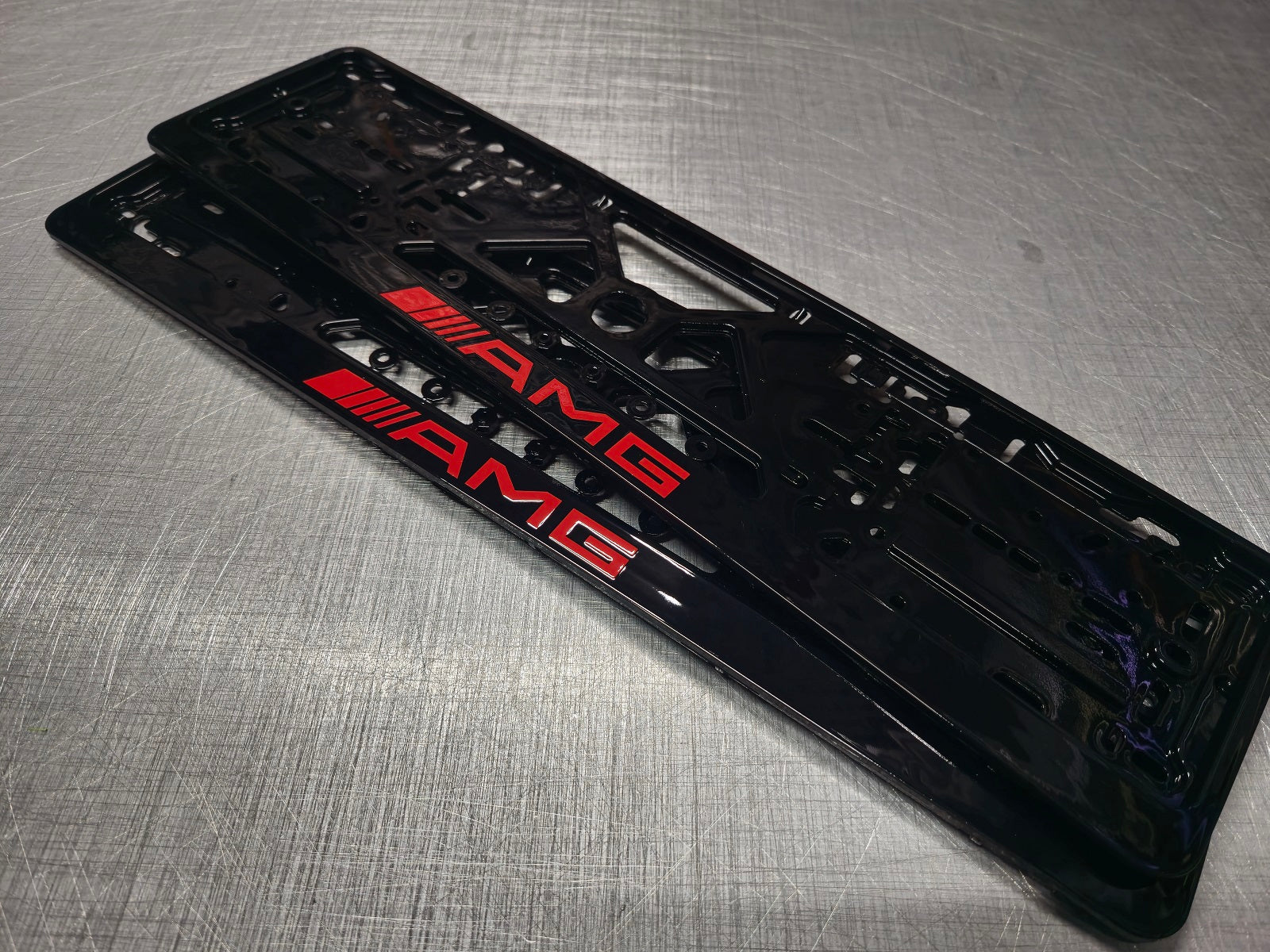 Mercedes Benz AMG car number plate holder frame surround Piano Black RED