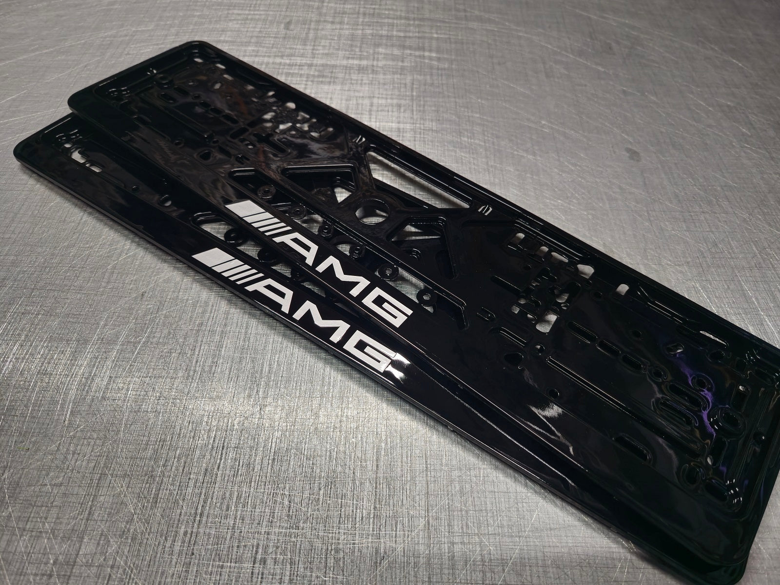 Mercedes Benz AMG car number plate holder frame surround Piano Black White