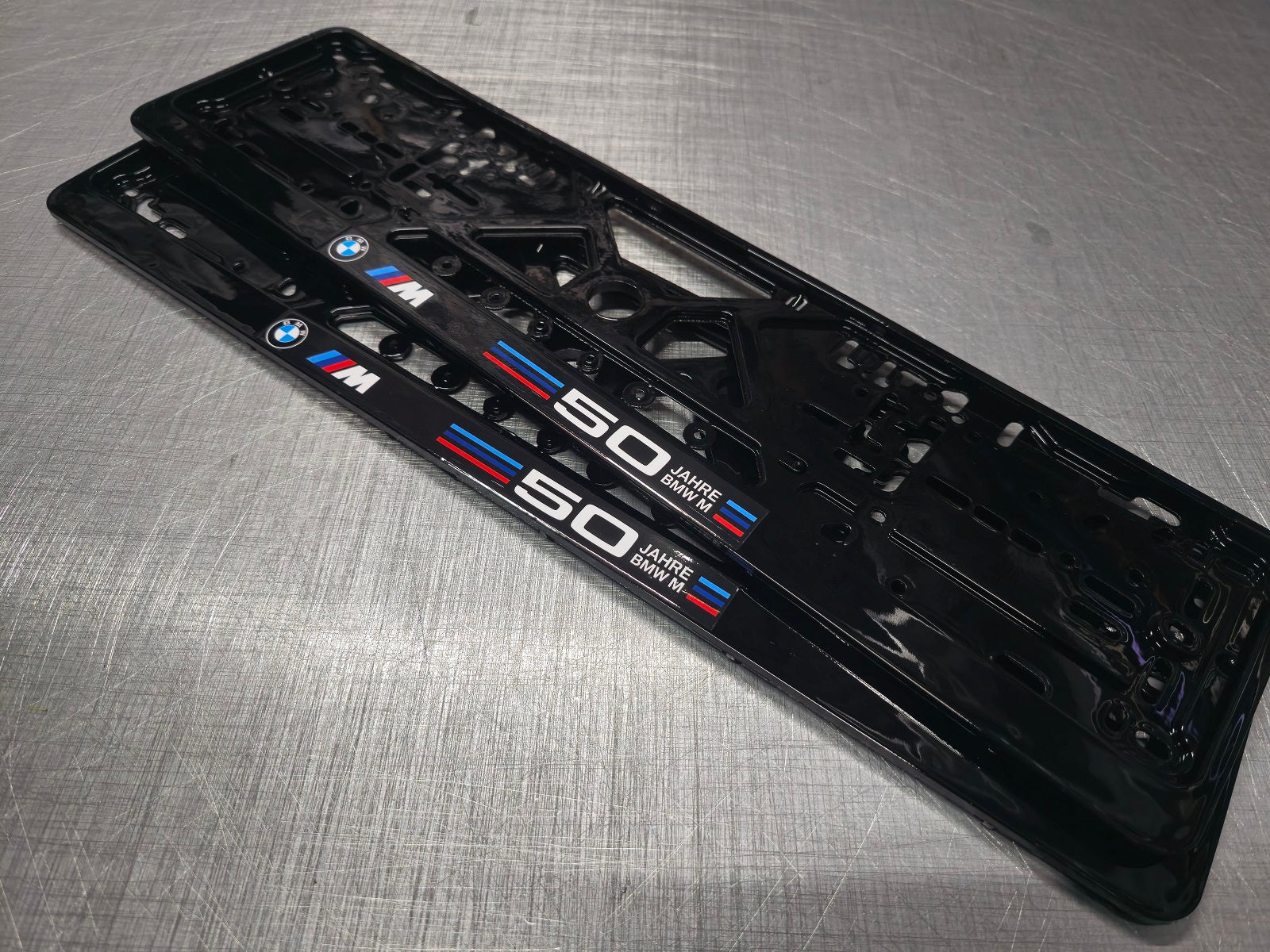 BMW 50 Jahre car number plate holder frame surround Piano Black