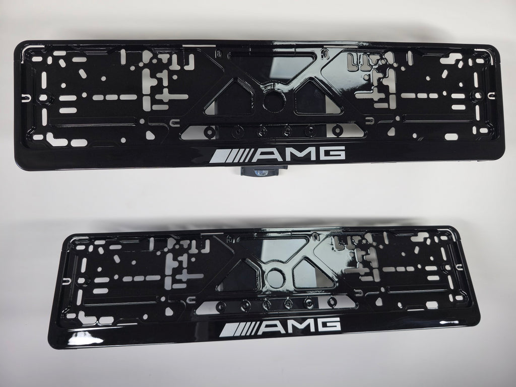 Mercedes Benz AMG car number plate holder frame surround Piano Black White