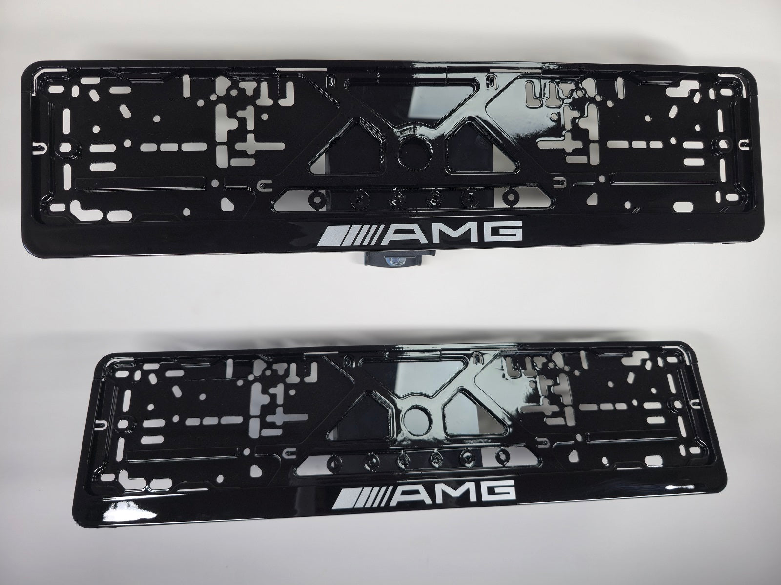 Mercedes Benz AMG car number plate holder frame surround Piano Black White